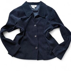 Vintage 90's Victoria Moon Navy Faux‎ Suede Jacket